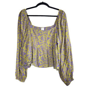 New ABOUND Womens XL Smocked Top Balloon Sleeve Floral‎ Peplum Romantic Feminine